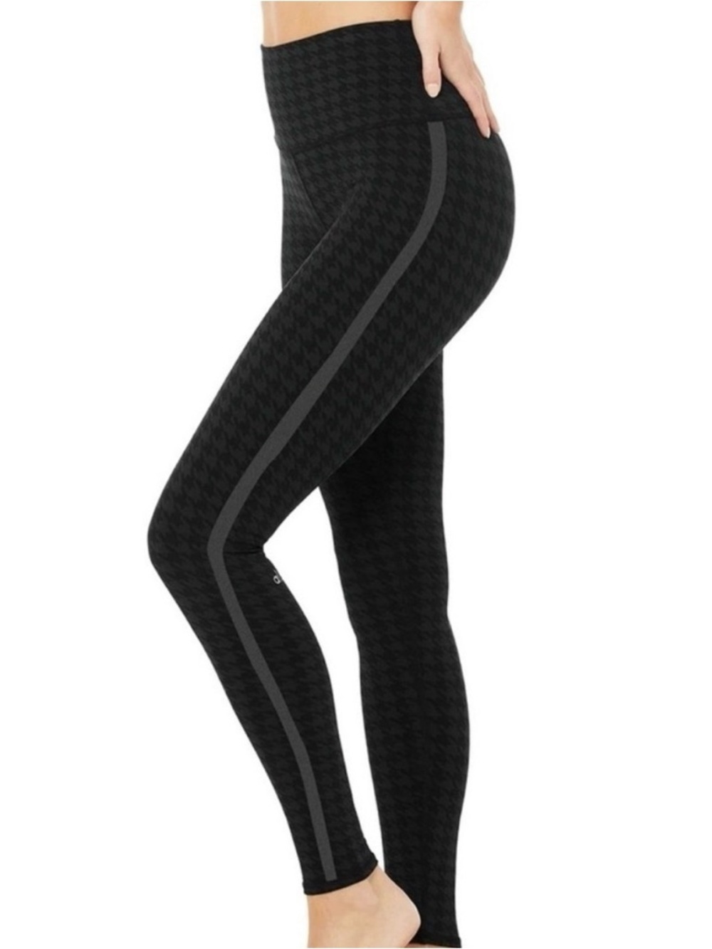 ALO Black Jacquard Houndstooth High Waist Stripe Leggings